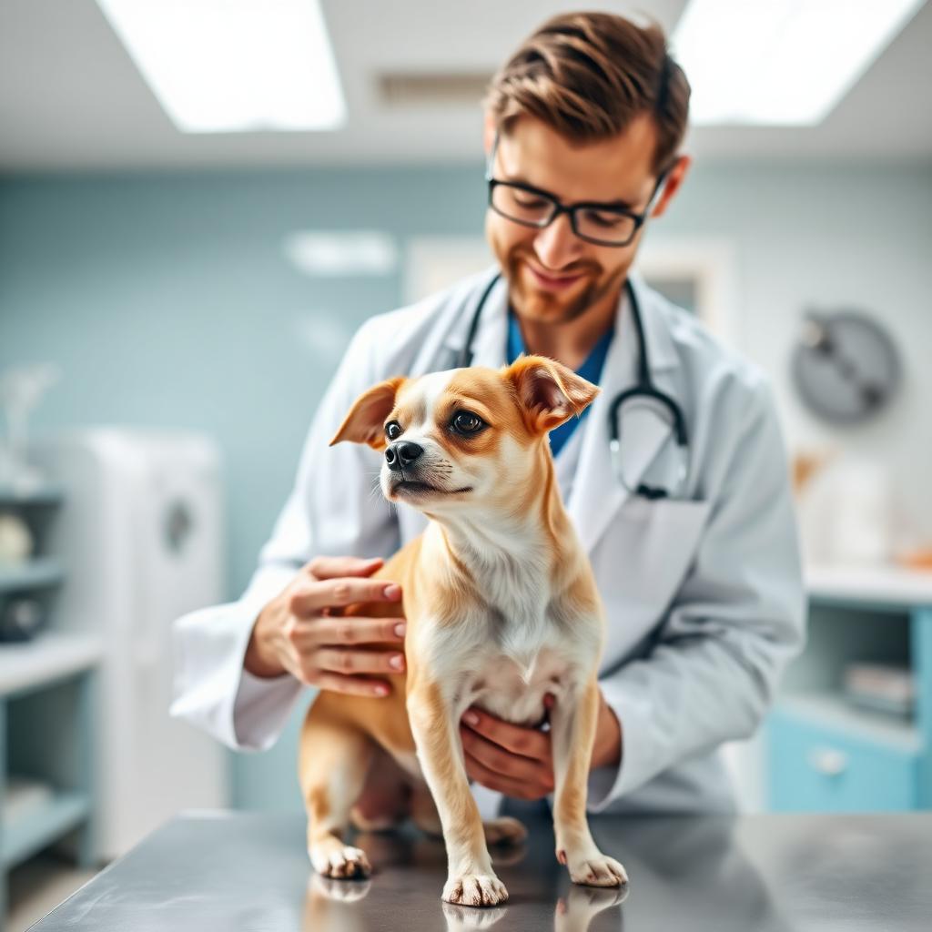 Veterinário examinando cão em consulta clínica de rotina em Belo Horizonte
