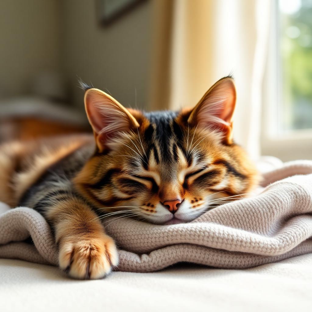 Gato adulto tranquilo em ambiente doméstico após procedimento de castração