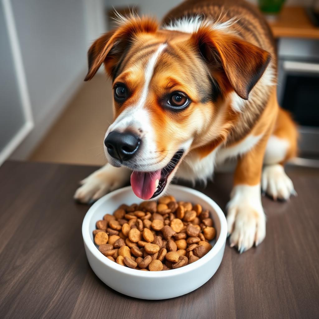 Cão adulto comendo ração de qualidade em pote limpo
